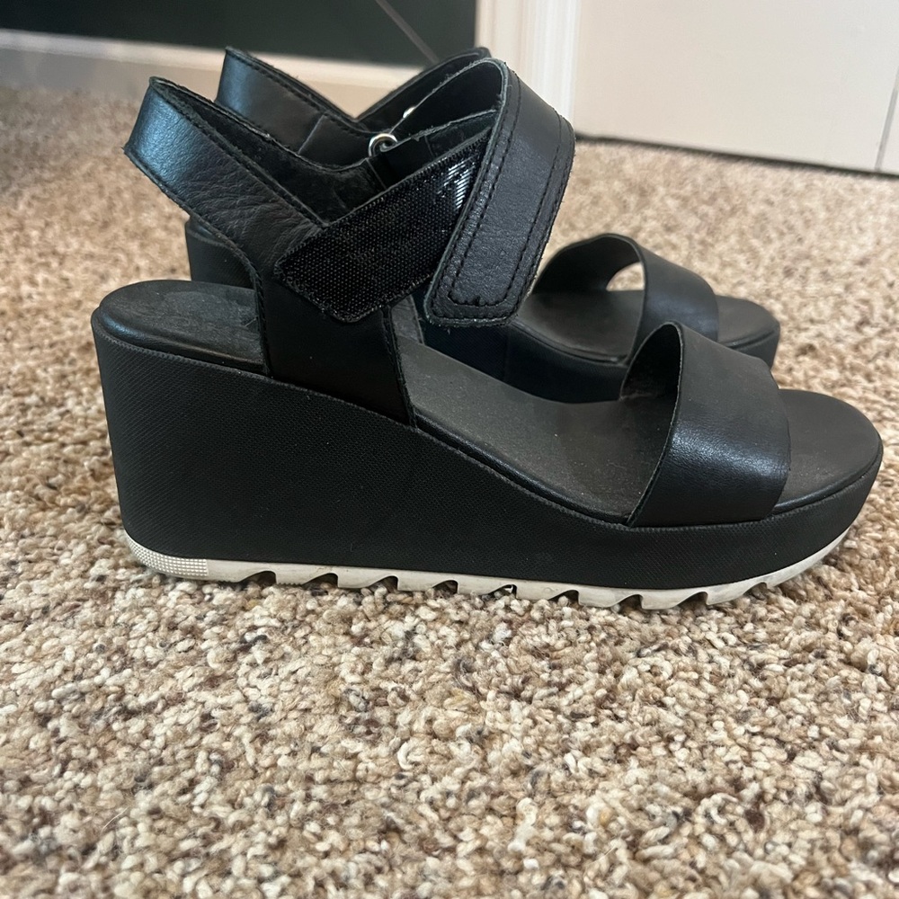 Sorel Black Wedge Sandals